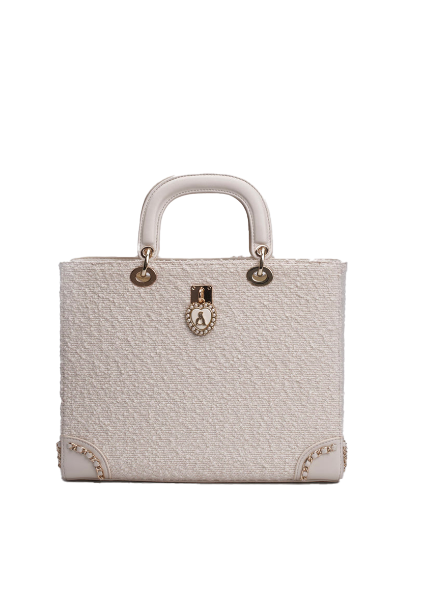 Borsa a mano in tweed bianco