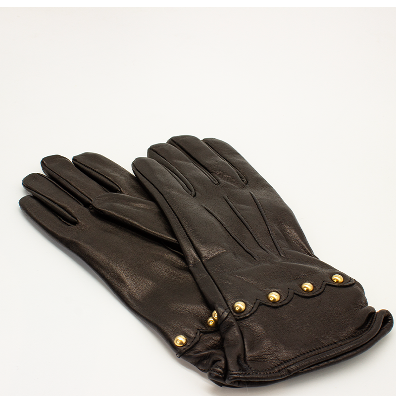 Guanto Donna in Pelle Nero con borchie