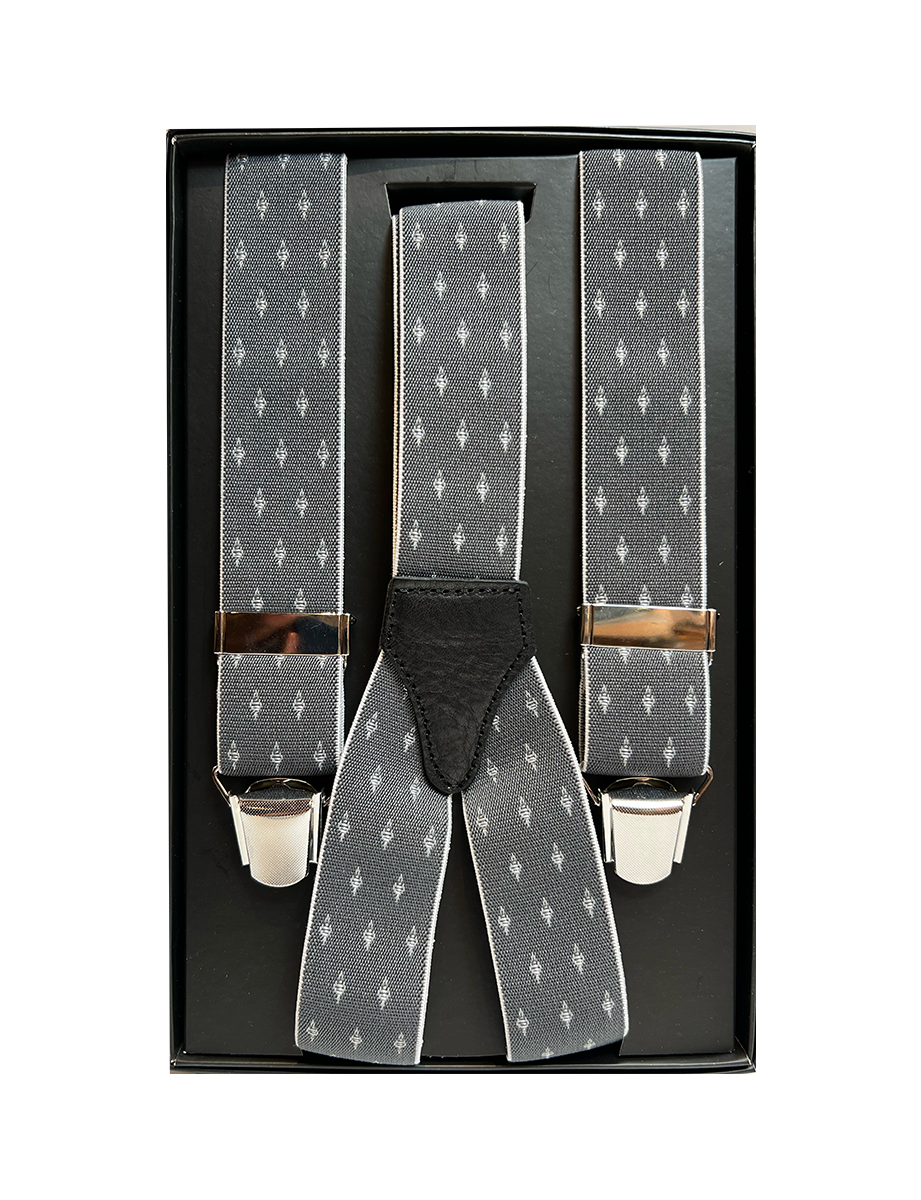 Bretelle Uomo Grigio Graffite con Micro Fantasia Bianca
