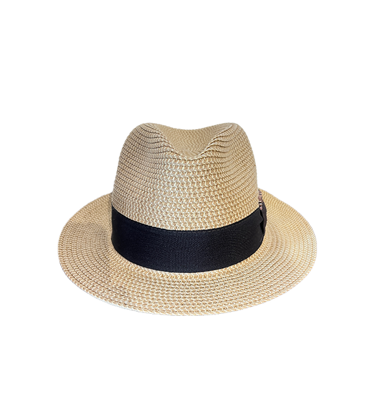 Cappello in Paglia Intrecciata con Nastro Nero Grosgrain - Tentazioni Verona