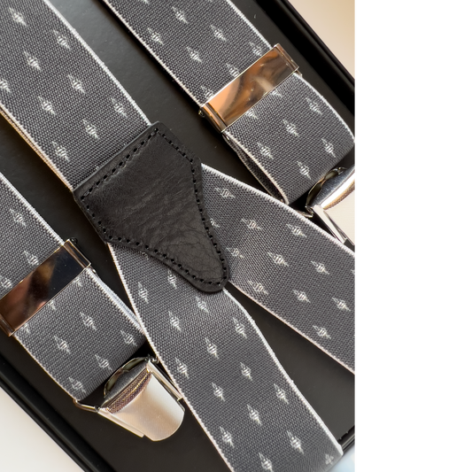 Bretelle Uomo Grigio Graffite con Micro Fantasia Bianca