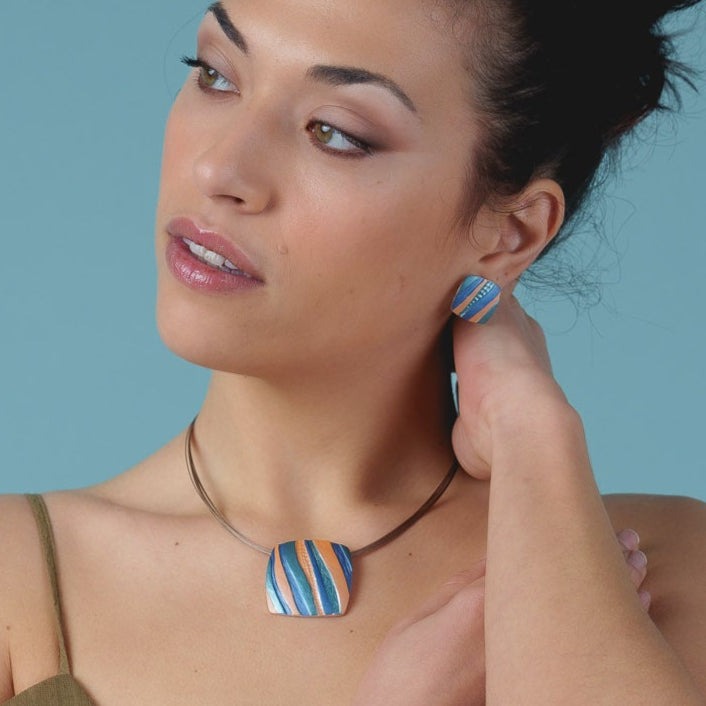 Pink Waves Square Earrings
