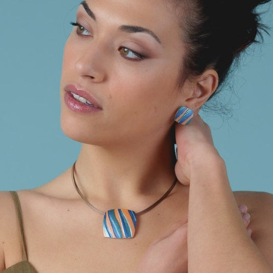 Pink Waves Square Earrings
