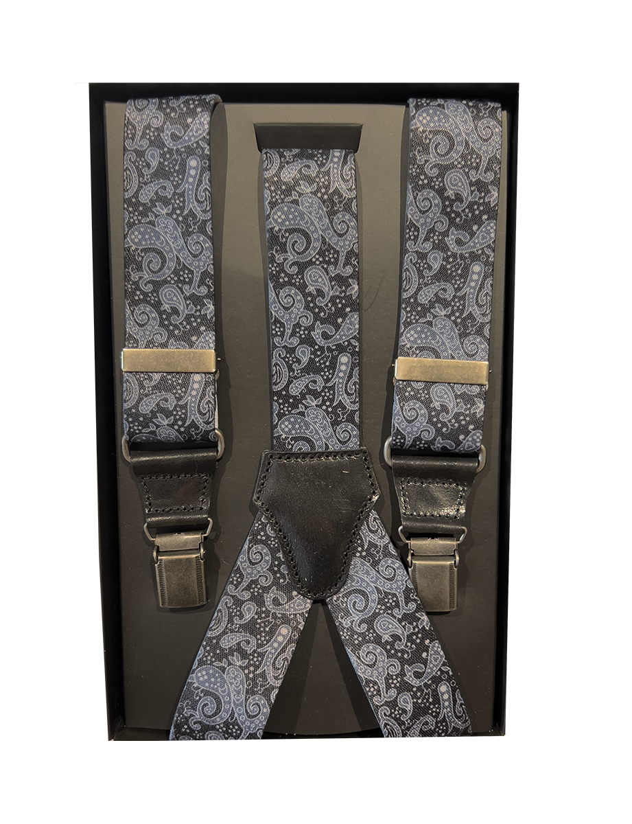 Bretelle Uomo Eleganti Fantasia Paisley Nero e Grigio