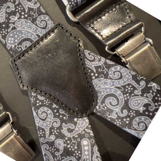Bretelle Uomo Eleganti Fantasia Paisley Nero e Grigio