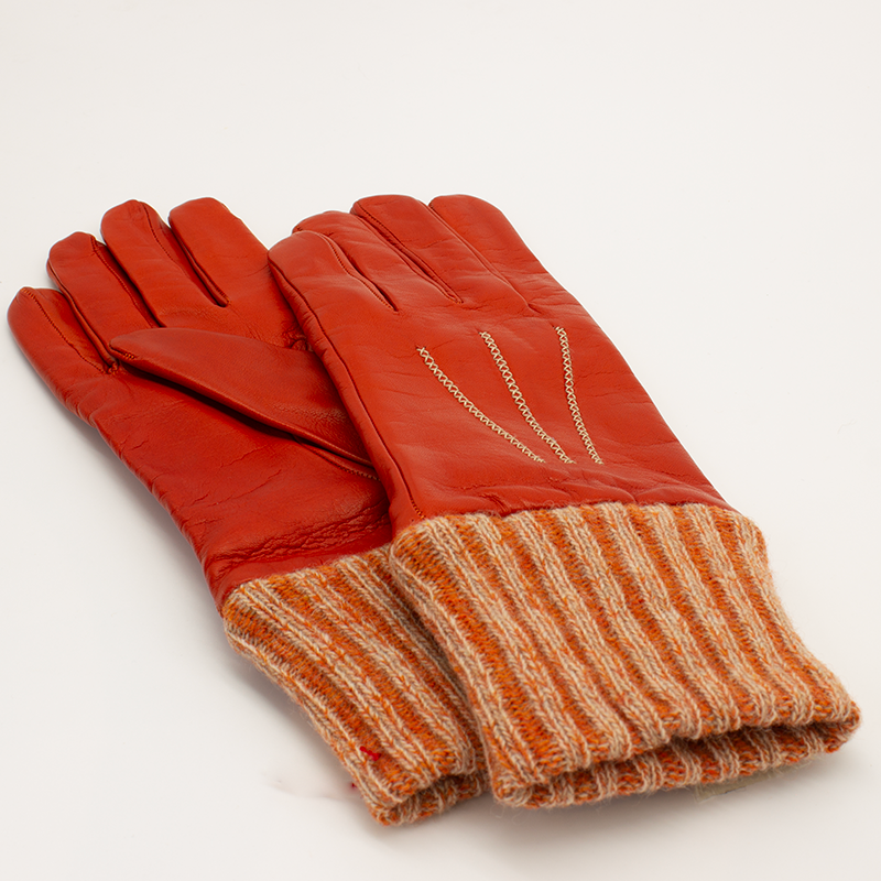 Guanto Donna in Pelle con polsino rigato