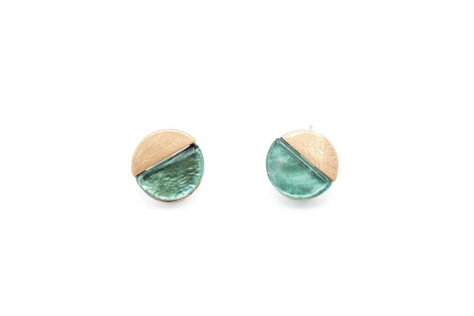 Green Round Lobe Earrings