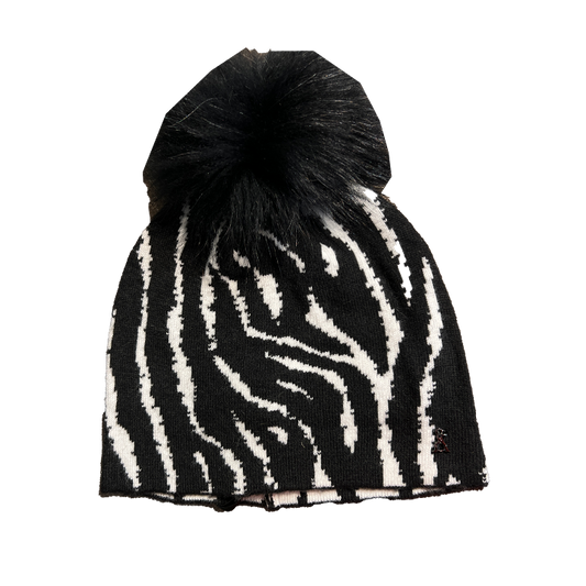Cappello in maglia con pom pon fantasia zebrata