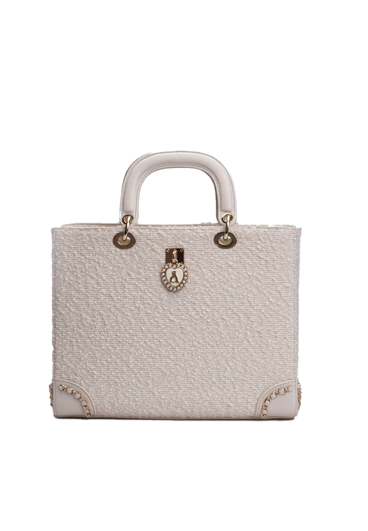Borsa a mano in tweed bianco