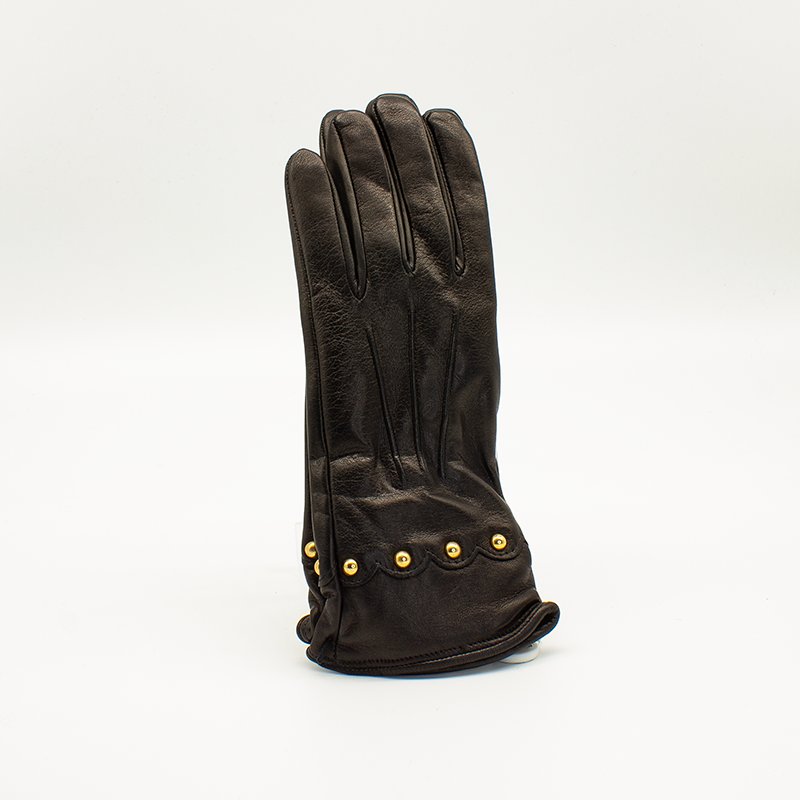 Guanto Donna in Pelle Nero con borchie