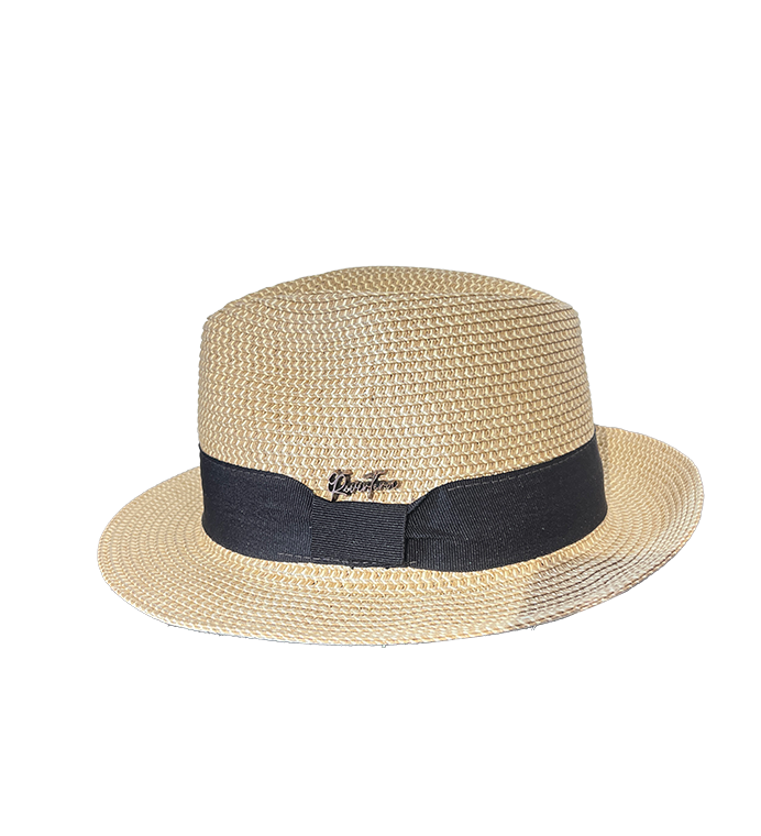 Cappello  in Paglia Intrecciata con Nastro Nero Grosgrain