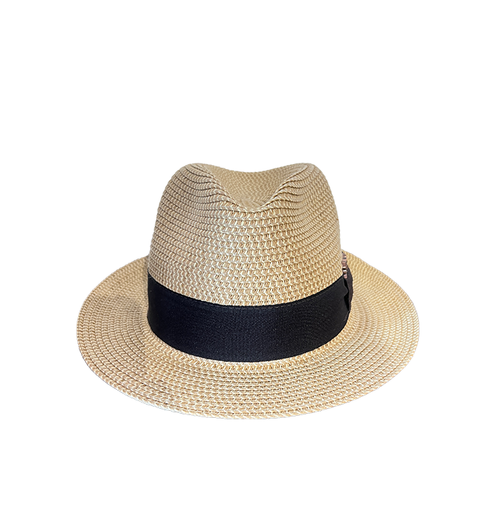 Cappello  in Paglia Intrecciata con Nastro Nero Grosgrain