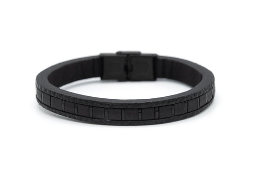 Bracciale Uomo in pelle nera righette - Tentazioni Verona