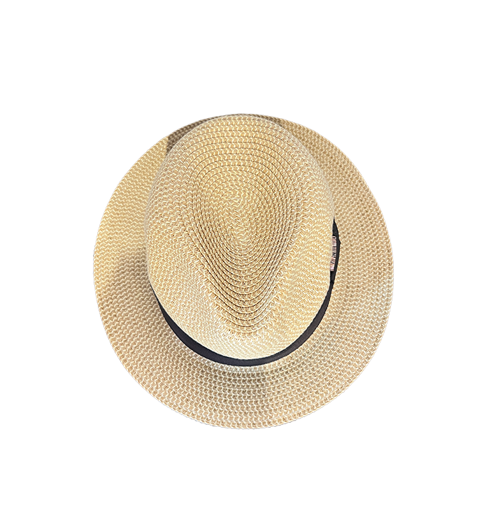 Cappello  in Paglia Intrecciata con Nastro Nero Grosgrain