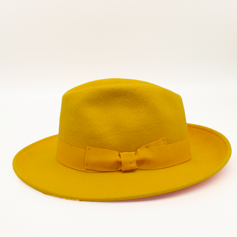 Wide-brimmed yellow Borsalino-style hat