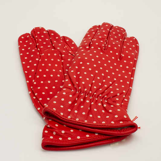Guanto Donna in Pelle Rosso con pois bianco