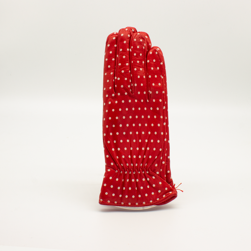 Guanto Donna in Pelle Rosso con pois bianco