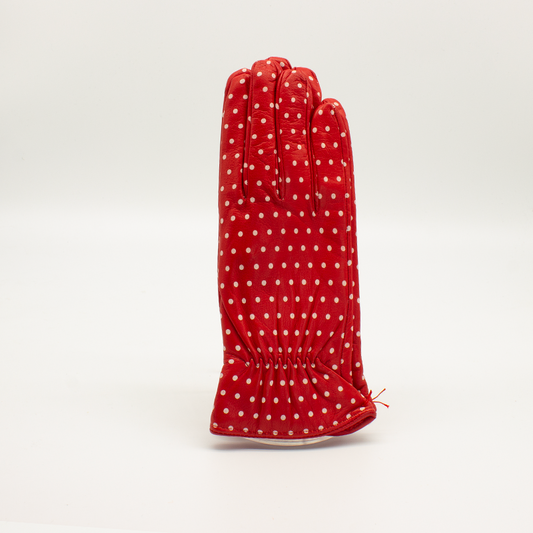 Guanto Donna in Pelle Rosso con pois bianco
