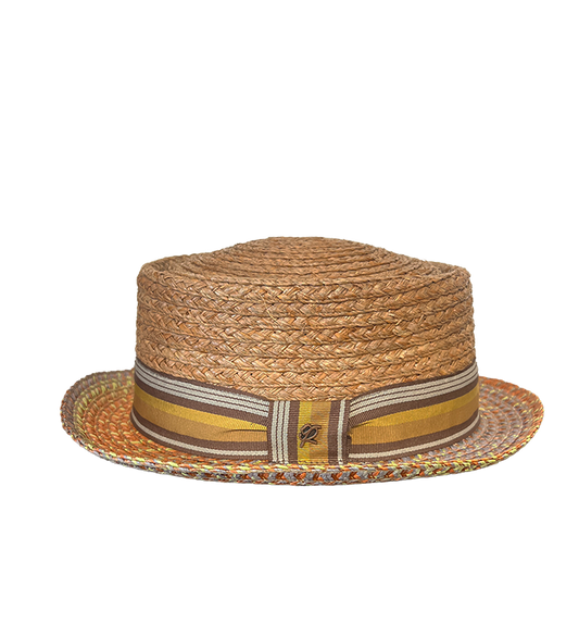 Cappello Pork Pie in paglia intrecciata dai toni giallo e marrone - Tentazioni Verona