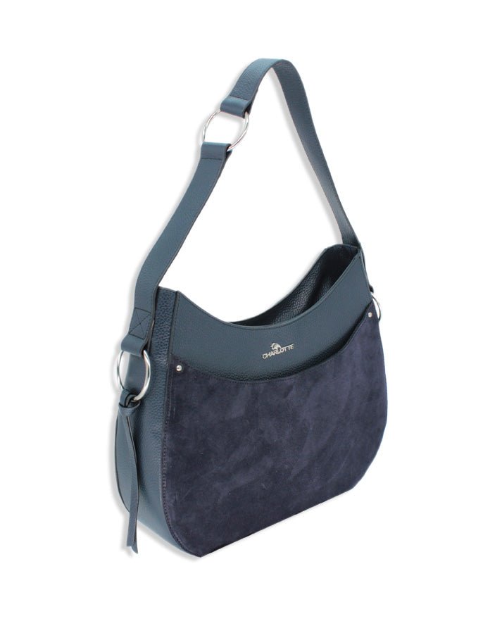 Borsa Hobo in pelle bottalata e scamosciata blu - Tentazioni Verona