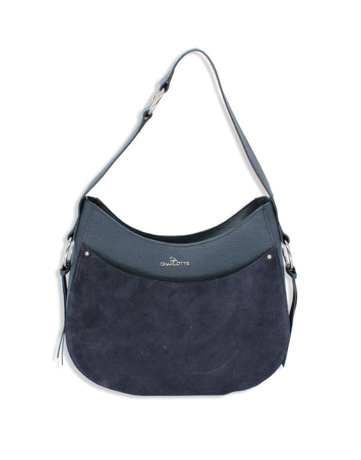 Borsa Hobo in pelle bottalata e scamosciata blu - Tentazioni Verona